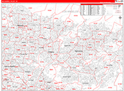 San Gabriel Valley Metro Area Wall Map Red Line Style